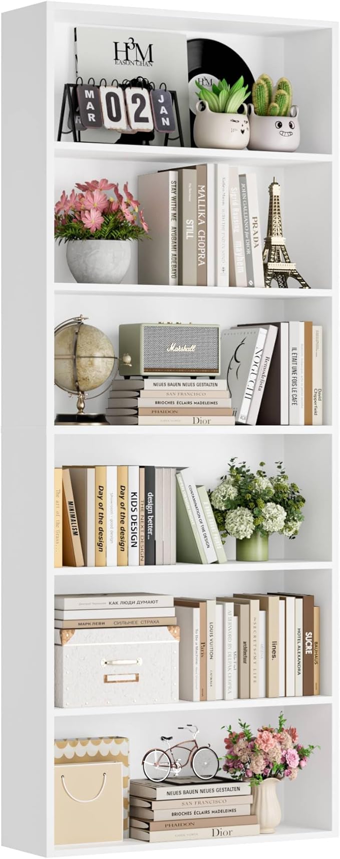 FOTOSOK 6-Tier Open Bookcase and Bookshelf, Freestanding Display Storage