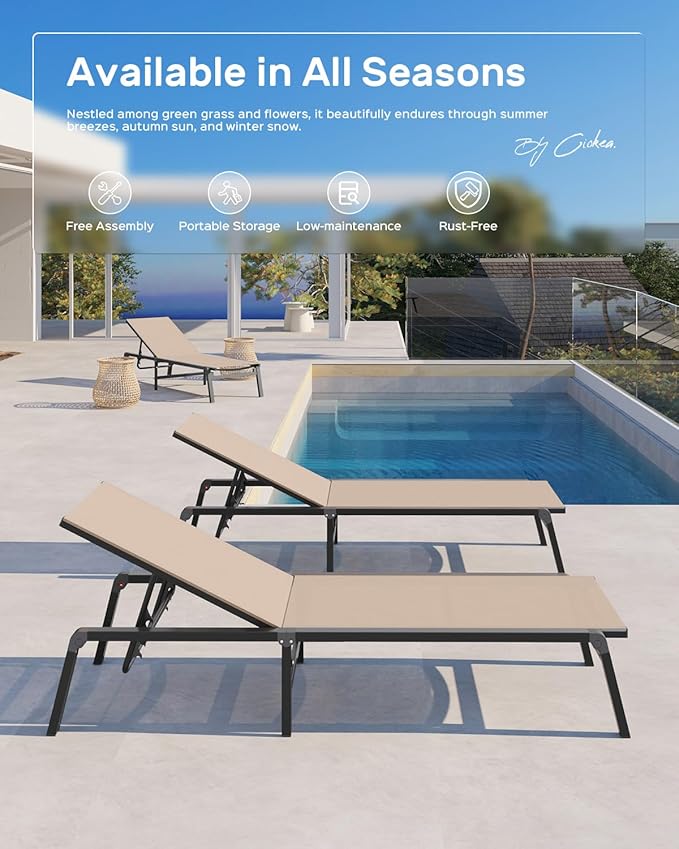 Patio Chaise Lounge Chair Set of 4, Foldable Lounge Chair