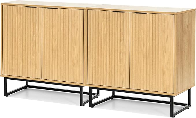 EYYTHUNG Fluted Cabinets with Storage Set of 2, Sideboard Buffet Cabinet with