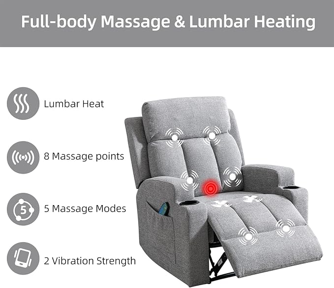 CANMOV Manual Recliner Sofa Set, Fabric Recliner Living Room Furniture Sets