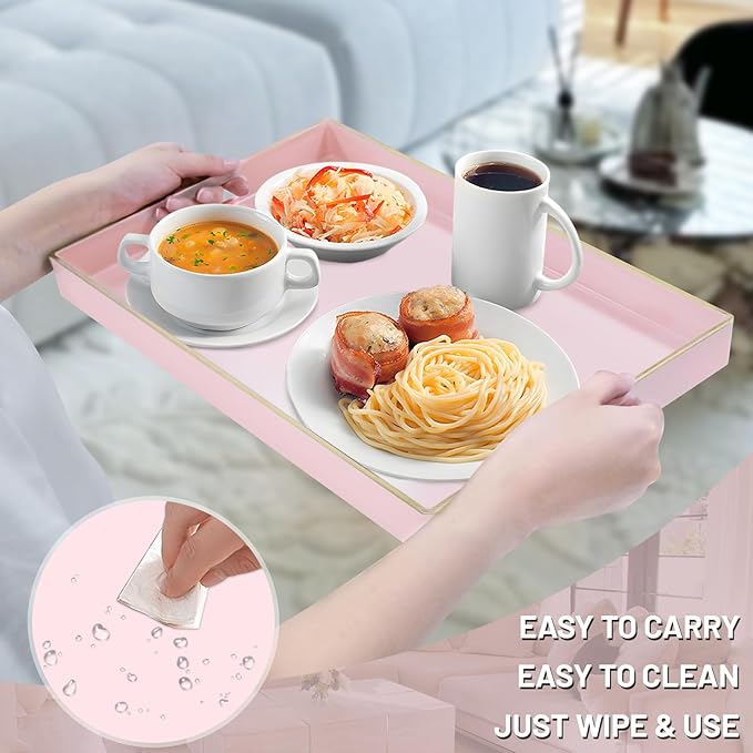 MAONAME Pink Serving Tray Set of 2, Plastic Decorative Trays