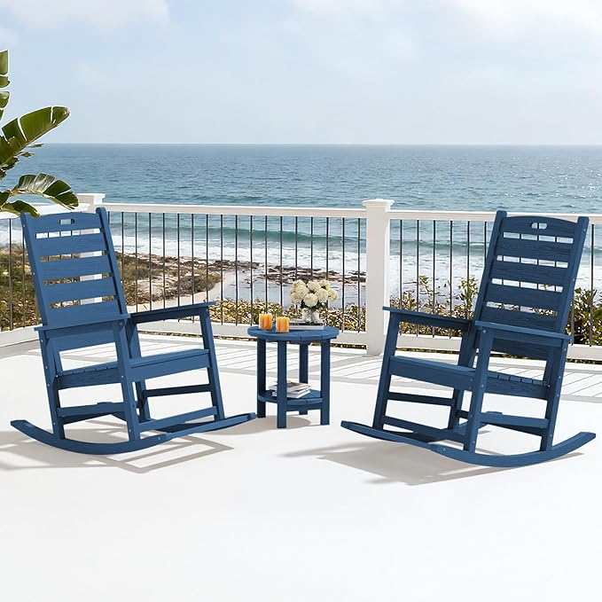 SERWALL Outdoor Rocking Chair Set of 4, Oversized HDPE Patio Rocking Chair