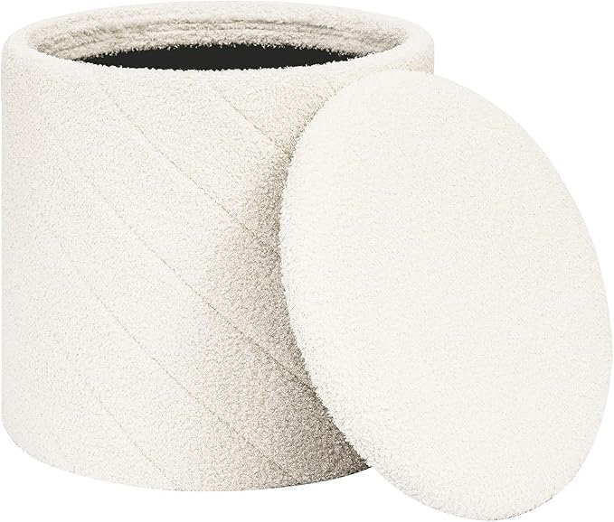 PINPLUS Ottoman with Stroage Round Boucle Ottoman and Tray Sherpa Removable