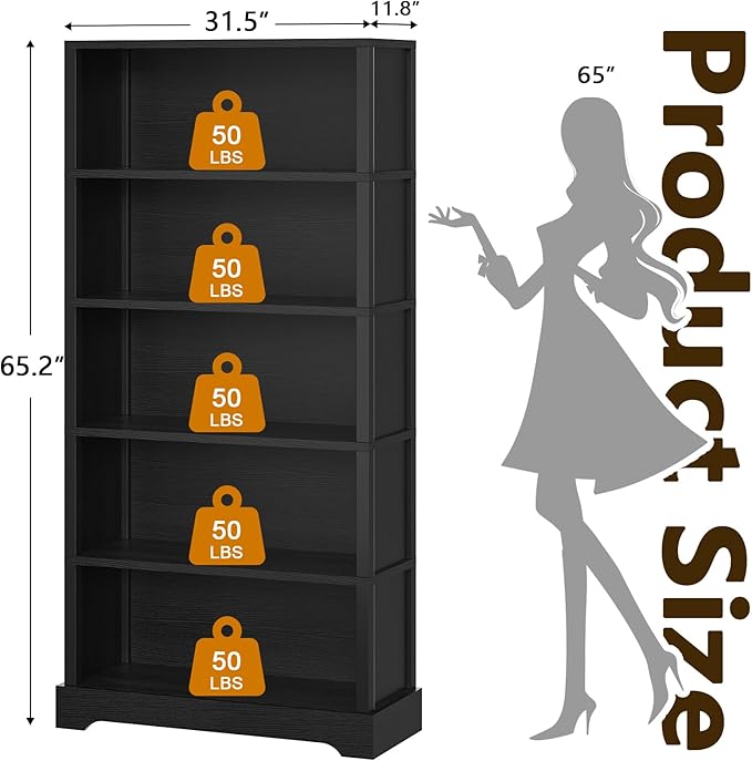 TVU 5-Tier Wooden Bookshelf, 31.5" W Standing Book Shelf