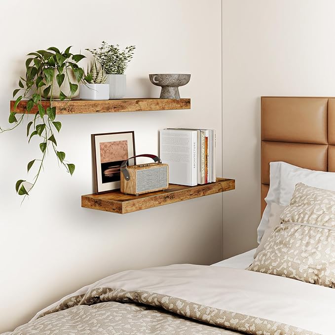 Fixwal Wood Floating Shelves for Wall, Bathroom and Kitchen, Wall Shelves for