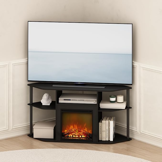 Furinno Jensen Fireplace TV Stand, NO Heat Decorative Electric Fireplace Corner