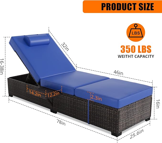 GAOMON Chaise Lounge Chairs Set of 2, Outdoor PE Rattan Chaise Lounge Chair