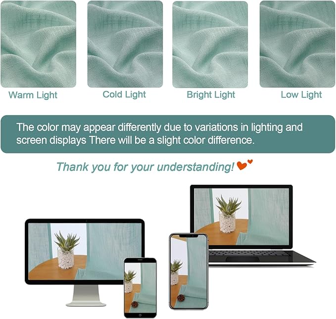 Chyhomenyc Aqua Green Semi Sheer Curtains 84 Inches Long 2 Panels Set, Light