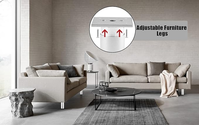 Set of 4 Furniture Legs 4 Inch, Adjustable Aluminum Alloy Cabinet Legs