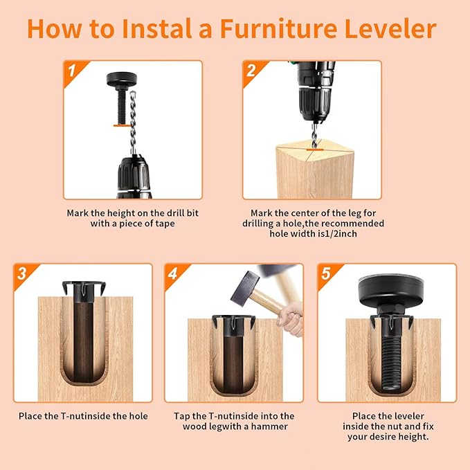 NANMOTUE Leveling Feet Adjustable Furniture Feet, 3/8'' UNC Thread Furniture
