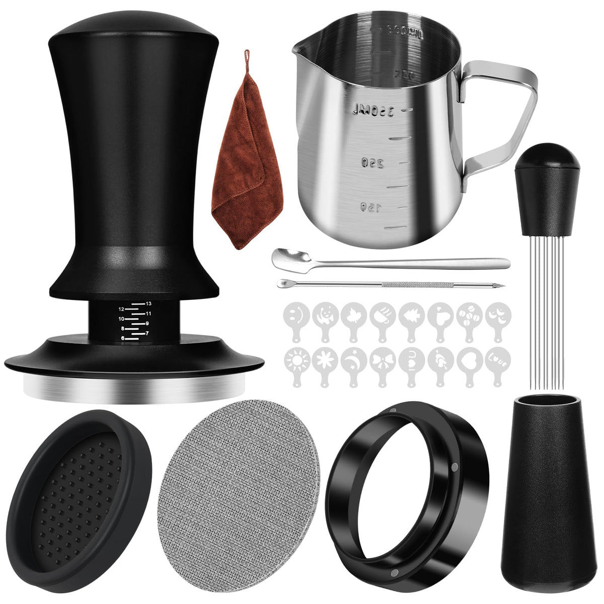 Y-Step 25 PCS Espresso Accessories Kit, Espresso Tamper Kit Coffee Tamper Set, 51mm Espresso Tamper with Spring Loaded Calibrated, 51mm Espresso Puck Screen and Dosing Funnel, WDT Tool, Latte Art Kit