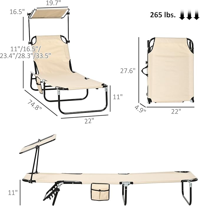 Outsunny Folding Chaise Lounge Pool Lounge Chairs Set of 2, Outdoor Sun Tanning