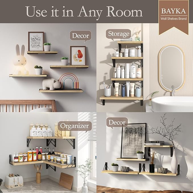 BAYKA Wall Shelves for Bedroom Decor, Floating Shelves for Living Room Kitchen