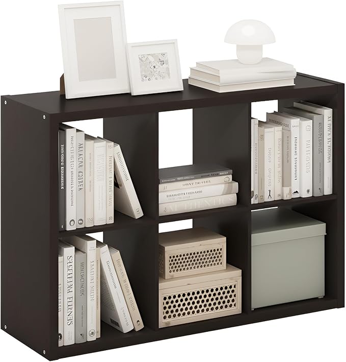 Furinno Cubicle Book Shelf, 6-Cube Bookshelf, Extra Thick Frame Horizontally &
