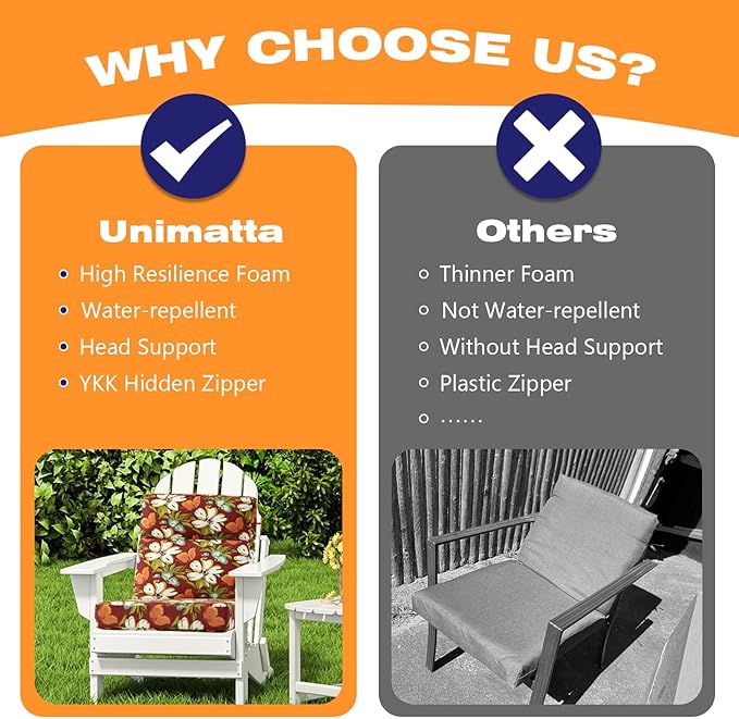 Unimatta Outdoor High Back Chair Cushion Seat Pads, 44 x 21 Inch