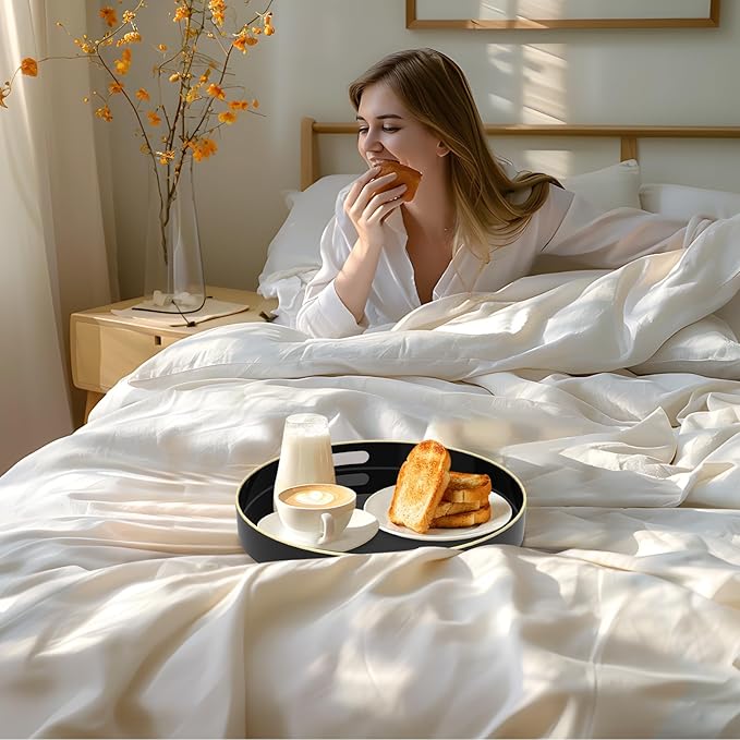 MAONAME Black Decorative Tray for Coffee Table, Modern Round Serving Tray
