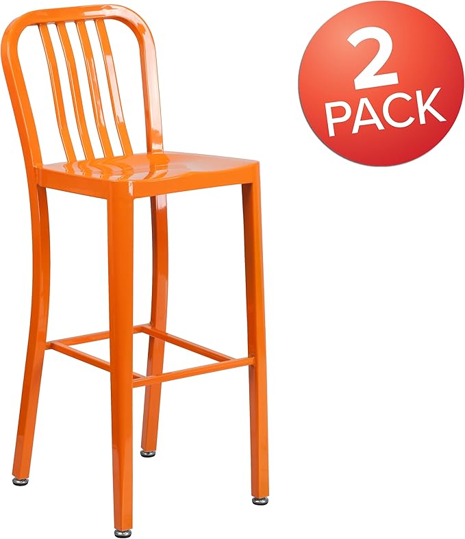 Flash Furniture Commercial Grade 30" High Orange Metal Indoor-Outdoor Barstool