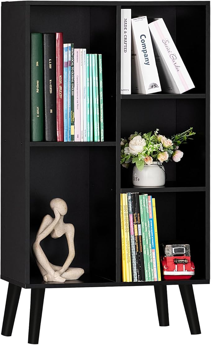 YAHARBO Small Black Narrow Bookshelf, 3 Tier Modern Bookcase