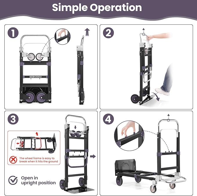 3-in-1 Folding Hand Trucks, 600Lbs Convertible Hand Truck Dolly, Heavy Duty