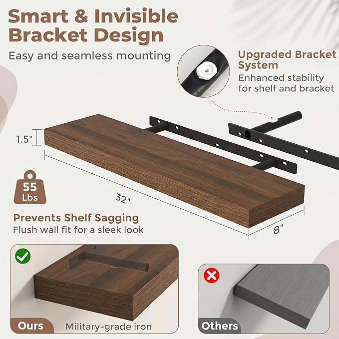 FLYJOE Floating Shelves for Wall, 32 Inch Floating Shelves Set of 2, Kitchen