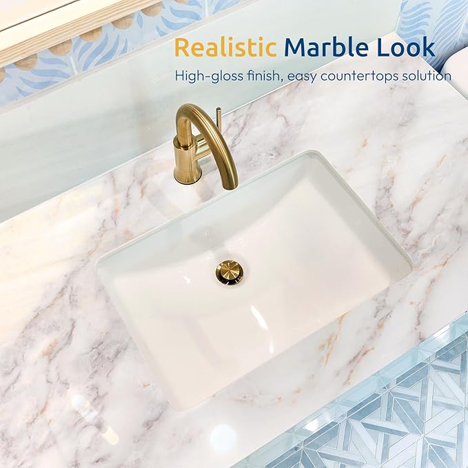 rabbitgoo Glossy Marble Contact Paper Peel and Stick Wallpaper 17.5" X 78.7"