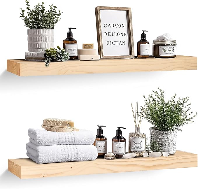36x8x1.6 inch Floating Shelves Set of 2 – Solid Wood Rustic Wood Wall Mounted