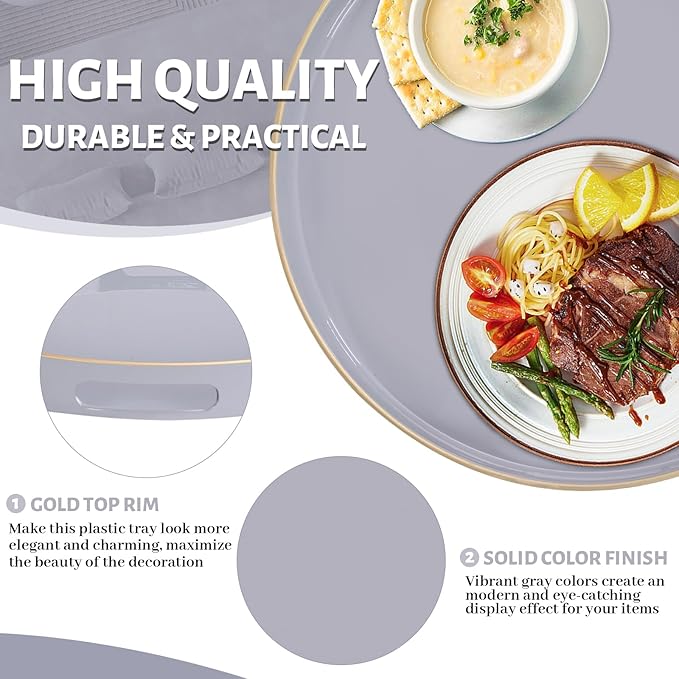 MAONAME 13" Gray Round Tray, Modern Round Decorative Trays