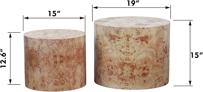 Nesting Coffee Table Set of 2 for Living Room, Modern Round Wooden Circle