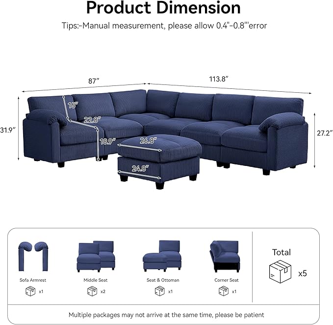 114'' V-Shaped Sectional Cloud Couch