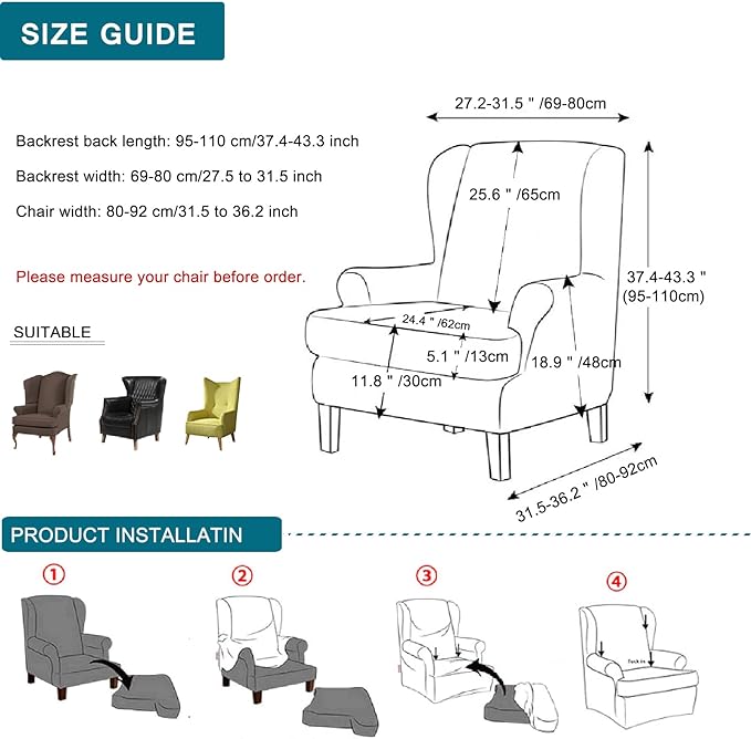 KRFOONN Stretch Wing Chair Slipcovers Printed 2 Piece Wingback Chair Covers