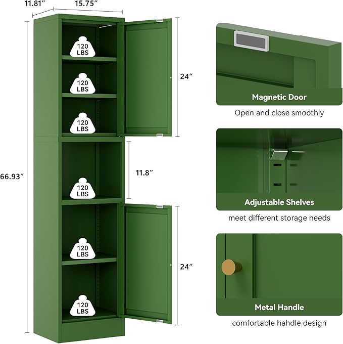 YAUWOH 2-Door Metal Storage Cabinet, Tall Slim Pantry Organizer