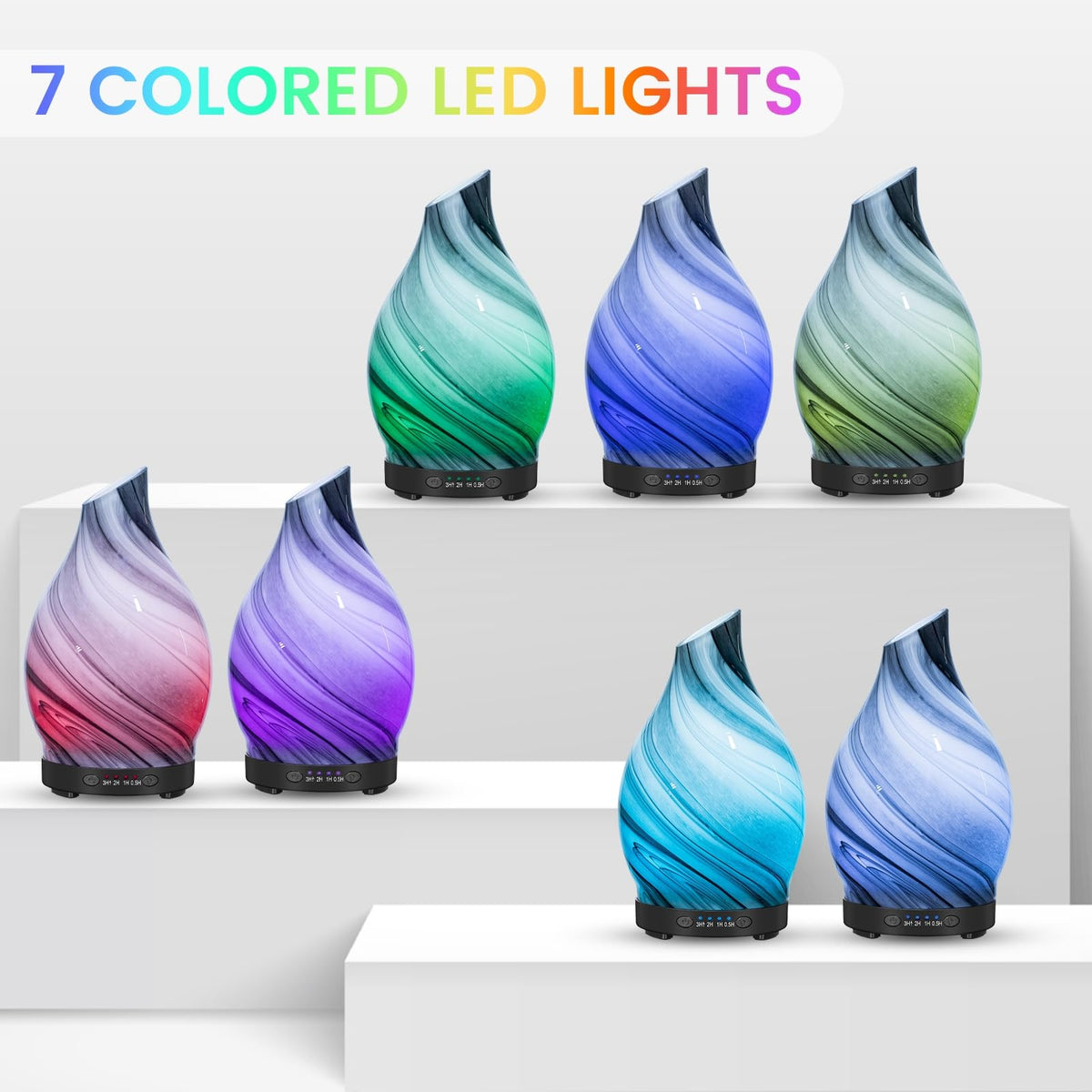 JOYOLO Essential Oil Diffuser, 120ML Glass Aromatherapy Diffuser with Auto Shut-Off and 7 Color LED Lights, Ultrasonic Mist Humidifier with 4 Timer for Home Office Bedroom (Gray Wave)
