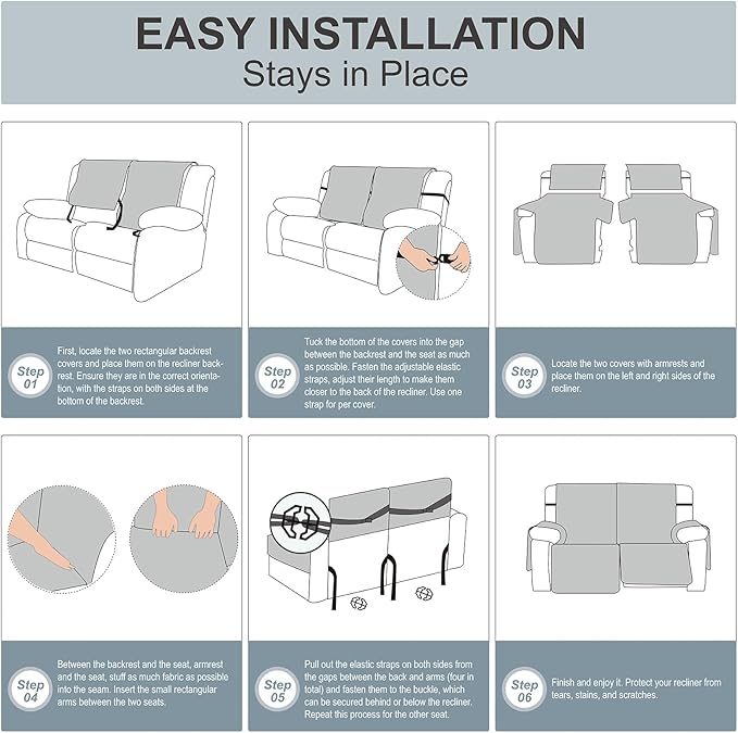 Genina Waterproof Loveseat Recliner Cover Non-Slip, Sofa Cover