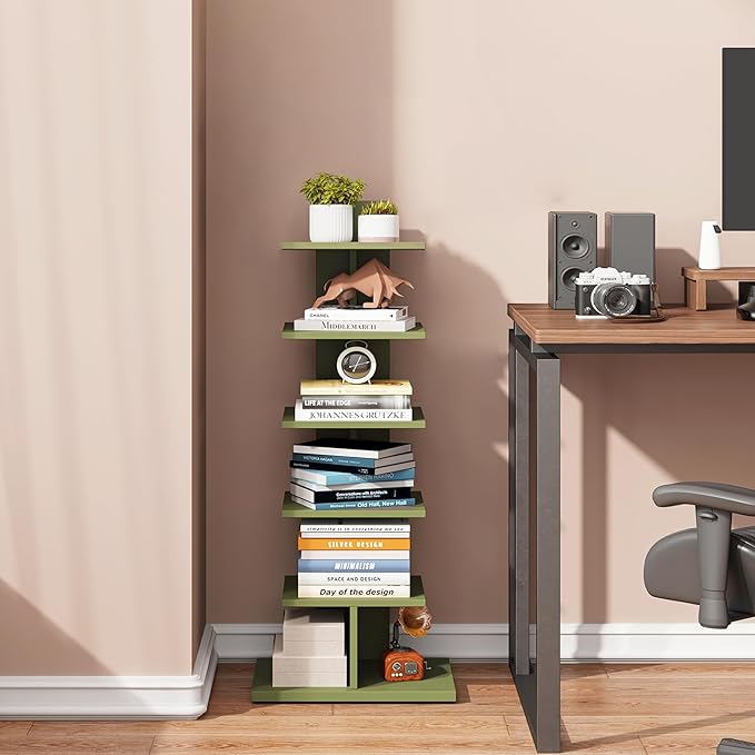 TUTOTAK Bookshelf, 6-Tier Bookcase, Narrow Spine Book Shelf