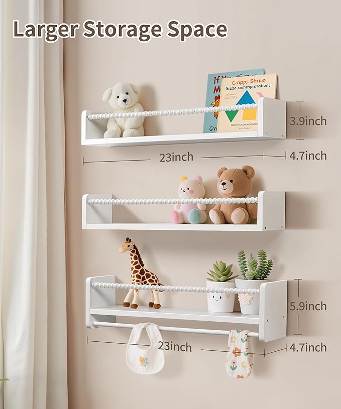 Maxpeuvon 23 Inch Kids Bookshelves Set of 3, Natural Wooden Floating Shelves