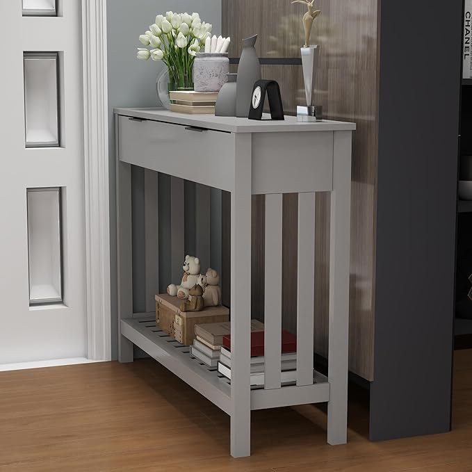 TaoHFE Entryway Table with Storage, Modern Sofa Table with Slatted Frame