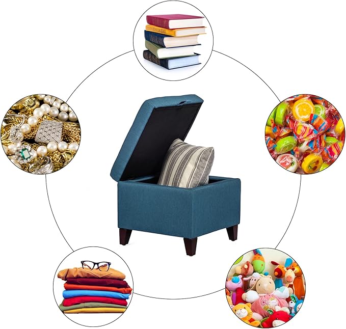Adeco Square Fabric Storage Ottoman