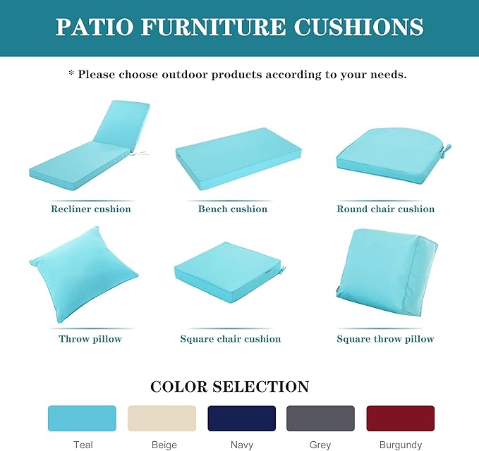 Chaise Lounge Cushion for Outdoor Furniture, Waterproof Fade and Tear Resistant