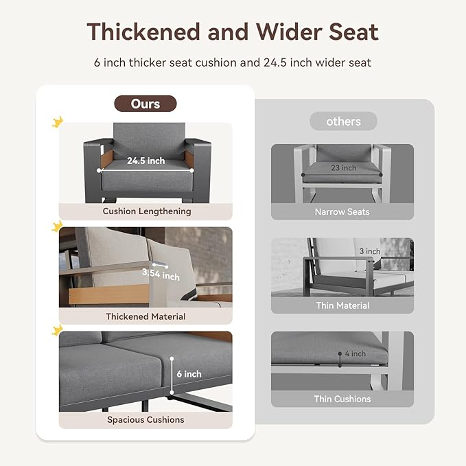 Aoxun Aluminum Patio Furniture Set, 5 Seats Luxury Metal Patio Conversation Sets