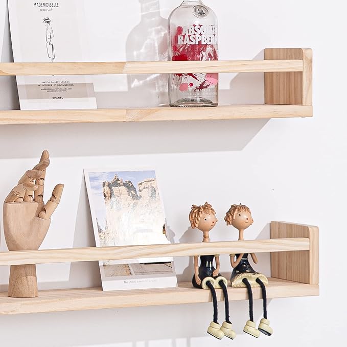 AZSKY Natural Wood Nursery Shelves, Floating Wall Mount Book Shelves Kids Baby