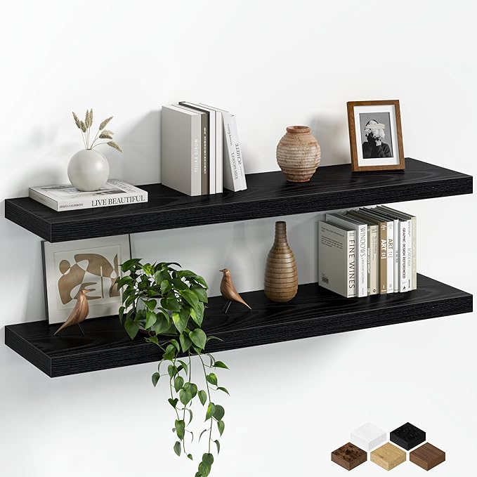 Fun Memories Floating Shelves for Wall, 36 Inch Long Set of 2 Rustic Wood Wall