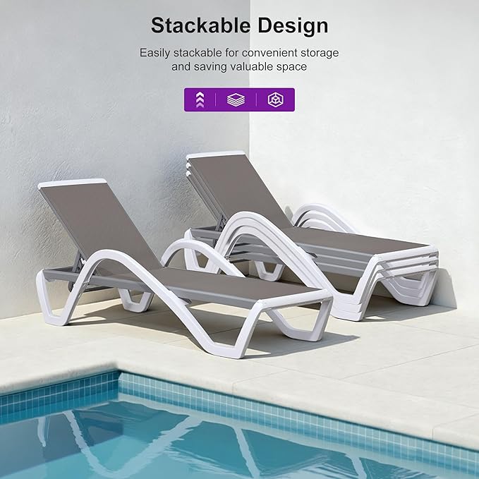 PURPLE LEAF Patio Chaise Lounge Chair Set Outside Aluminum Plastic Stackable