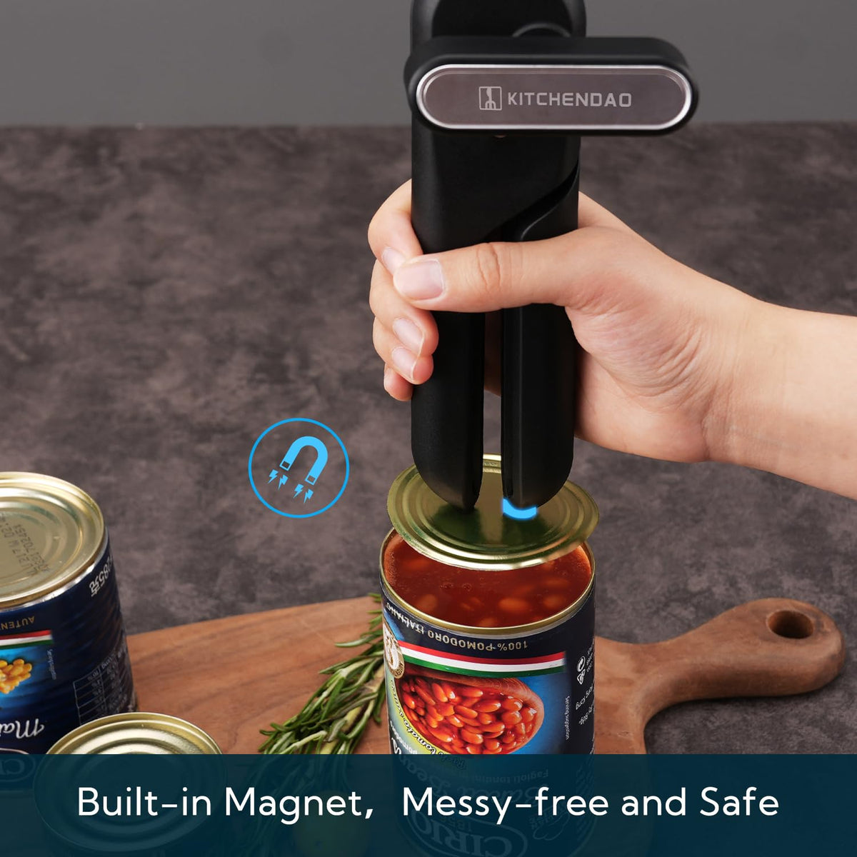 KITCHENDAO Replaceable Can Opener with 2 Extra Blades, Super Sharp Manual Can Opener with Magnet, Smooth Edge Cut Handheld Tin Opener, Large Turning Knob for Seniors & Arthritis, Black