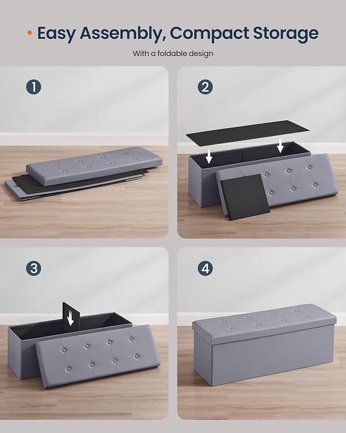SONGMICS HOME Storage Ottoman, Removable Lid, Foldable Foot Stool, PU Leather