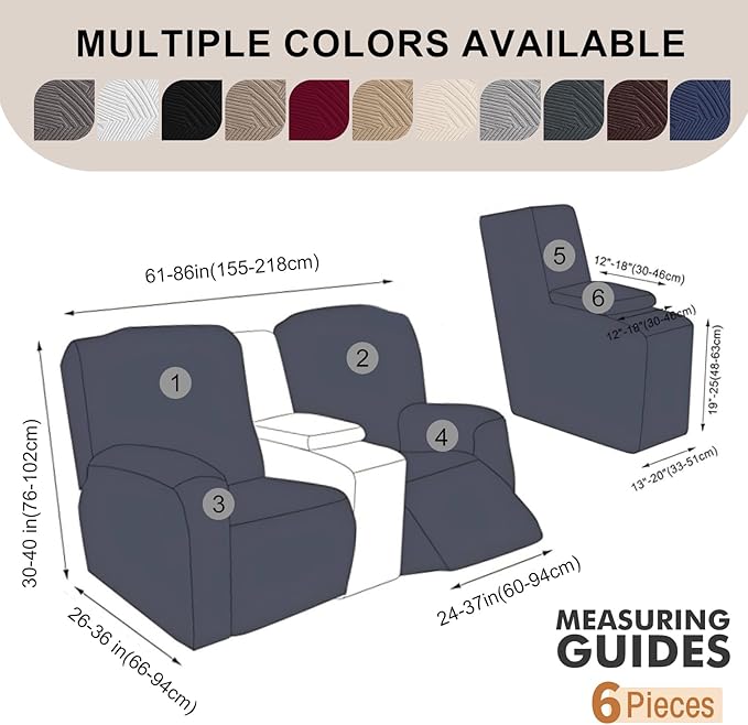 Recliner Loveseat Covers with Console, 6-Piece Stretch Geometric Strokes