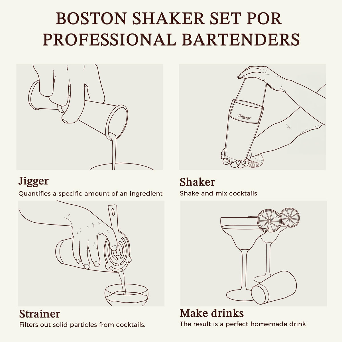 KITESSENSU Boston Cocktail Shaker Set, 8-Piece Professional Bartender Kit with Stainless Steel Martini Drink Mixer, Hawthorne Strainers, Double Jiggers, Dishwasher Safe Bar Tools for Home Bars & Gifts