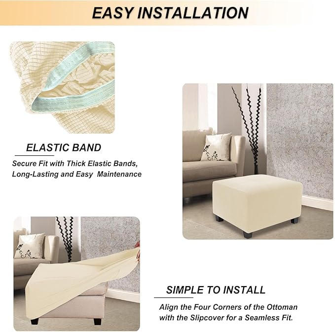 NeColorLife Stretch Ottoman Cover Square Soft Knitted Jacquard Washable Thick