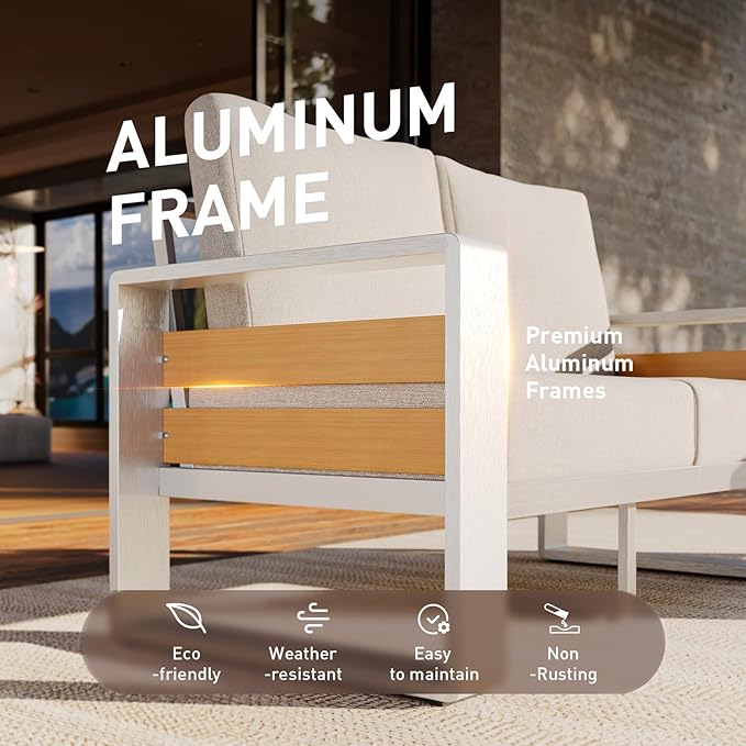 Aoxun Aluminum Patio Furniture Set, 4 Seats Luxury Metal Patio Conversation Sets