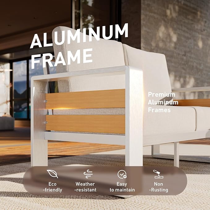 Aoxun Aluminum Patio Furniture Set, 5 Seats Luxury Metal Patio Conversation Sets