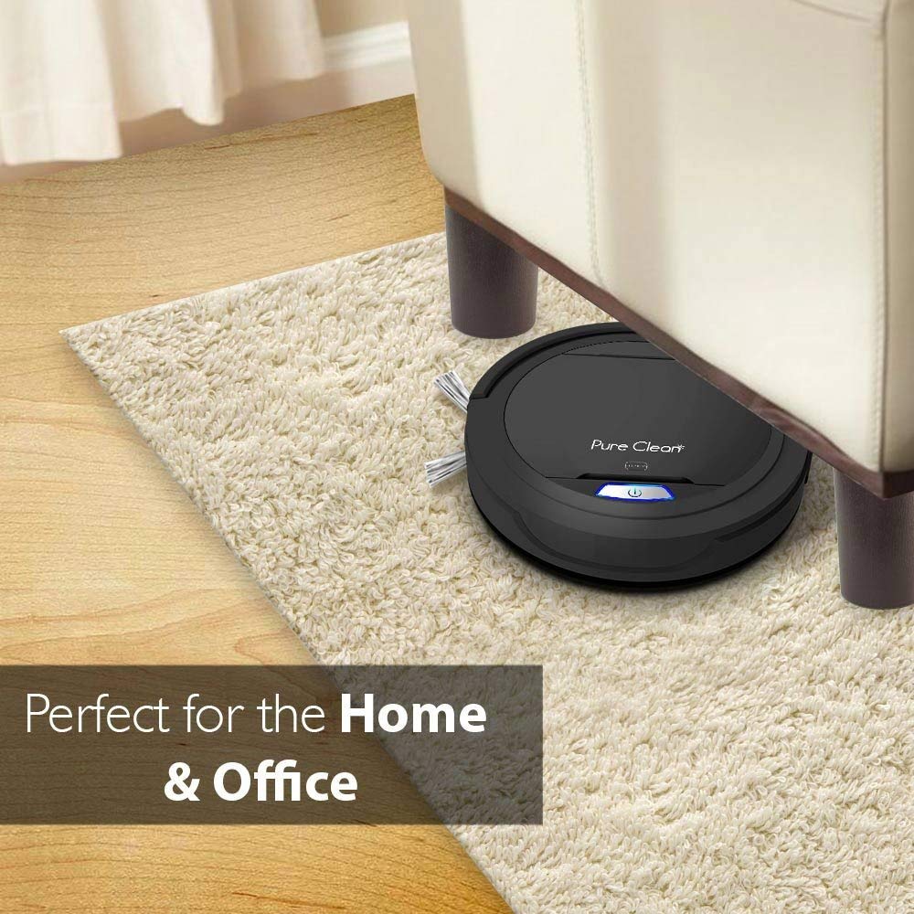 SereneLife Robot Automatic Vacuum Cleaner - Upgraded Lithium Battery 90 Min Run Time - Bot Self Detects Stairs Pet Hair Allergies Friendly Home Cleaning for Carpet Hardwood Floor - PUCRC26B, Black